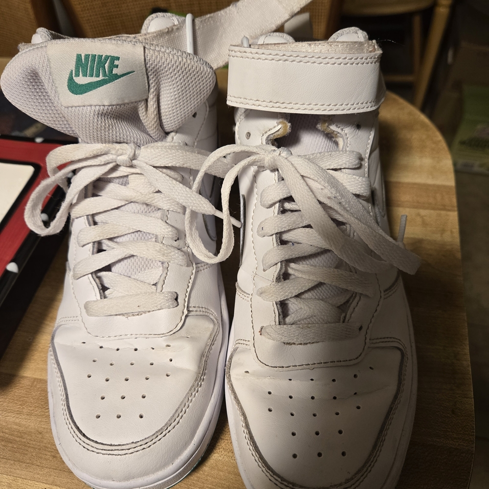 Nike Kids White and Green High-Top Sneakers